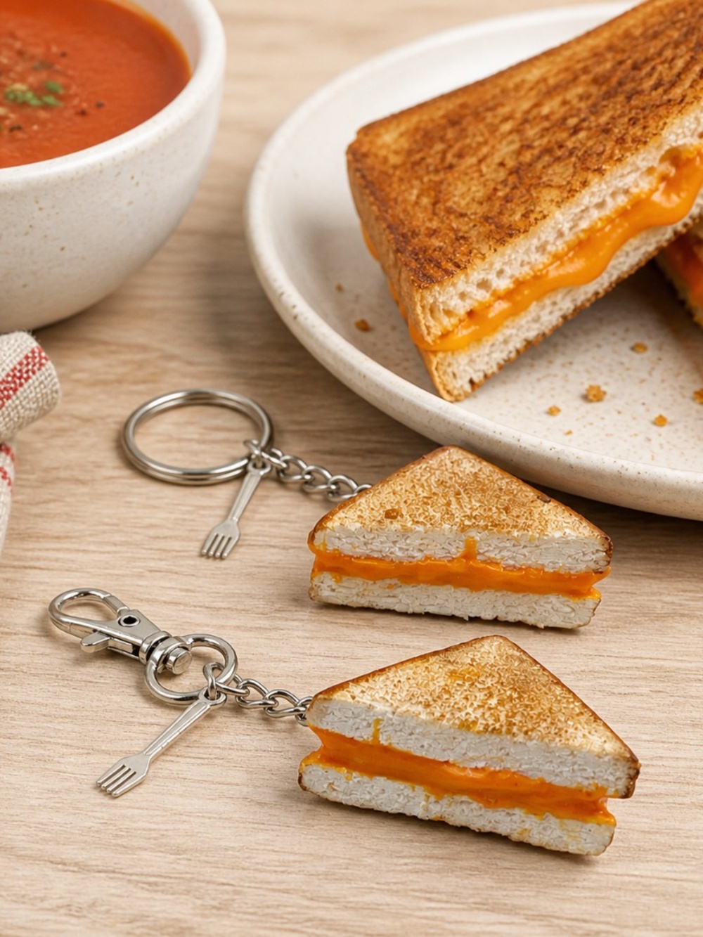 Grilled Cheese Keychain or Bag Clip, Mini Food Keychain, Cheese Sandwich Charm